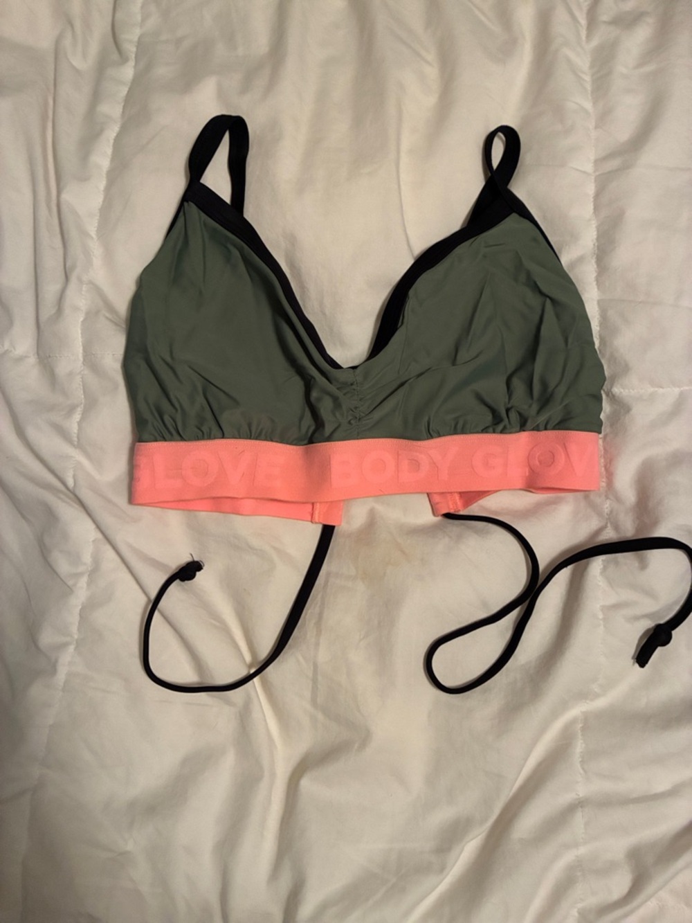 Body Glove Olive Green Bralette with Coral Band and Black Trim